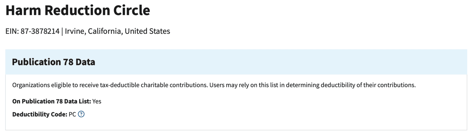 IRS Publication 78 Data - Harm Reduction Circle