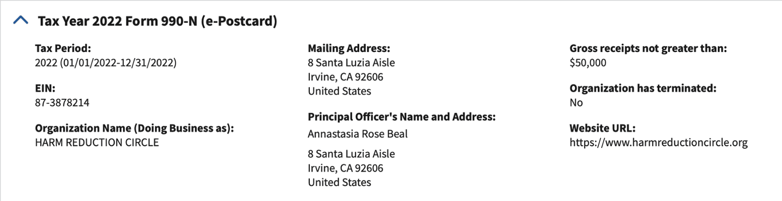 Tax Year 2022 Form 990-N (e-Postcard)